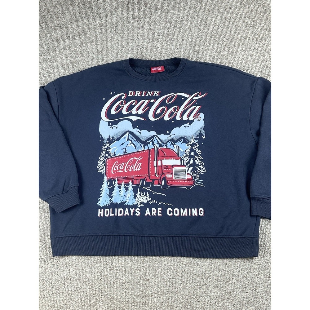 Drink Coca Cola Script Holidays Are Coming Crew Neck Sweatshirt Men's XL Y2K